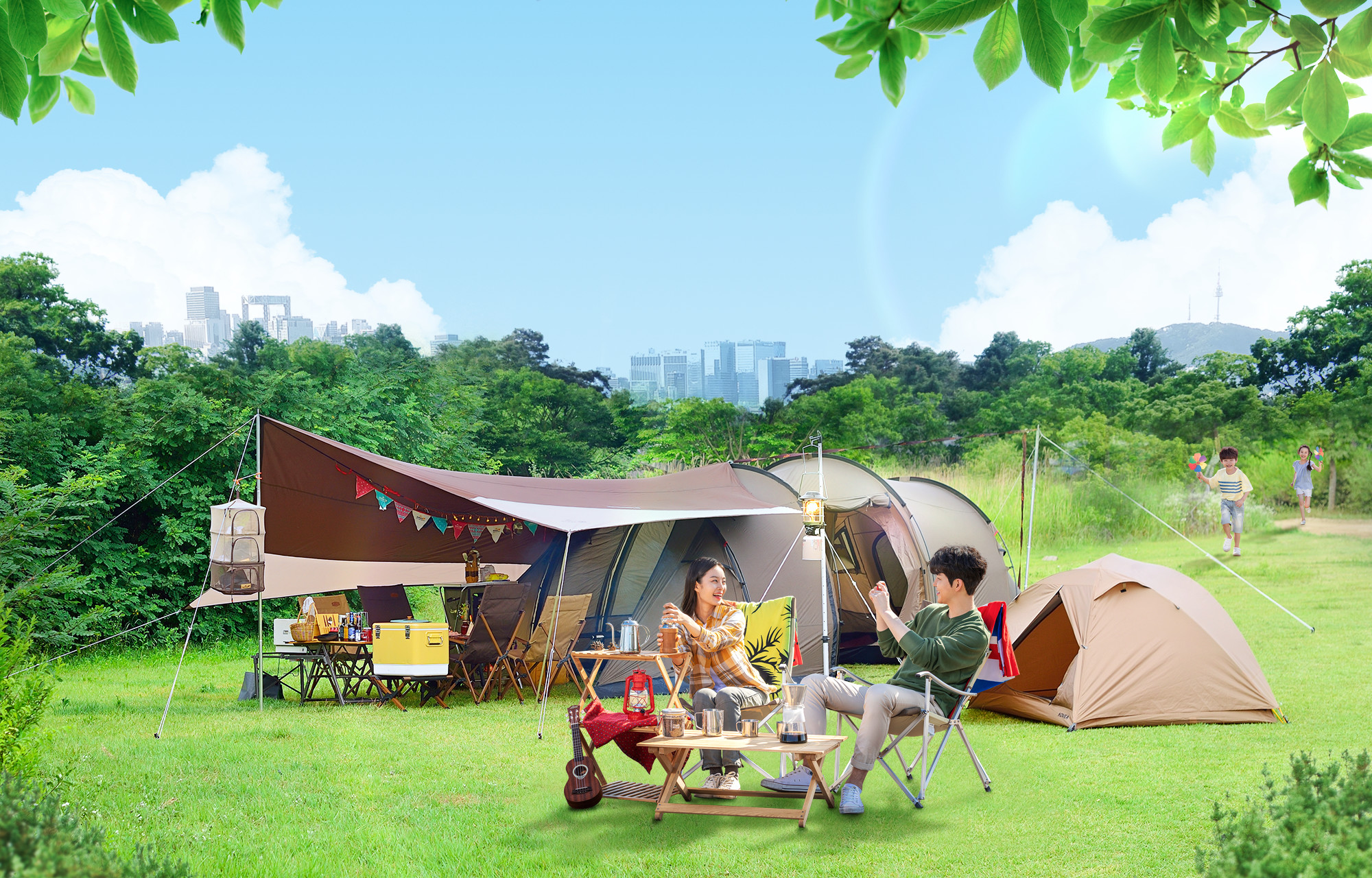 도심 캠핑 텐트 사진
