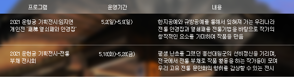 운현궁 행사 프로그램 안내